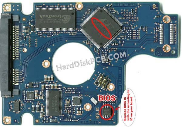 Passaggi per scambiare il chip BIOS su 0J14457 scheda elettronica HDD Hitachi